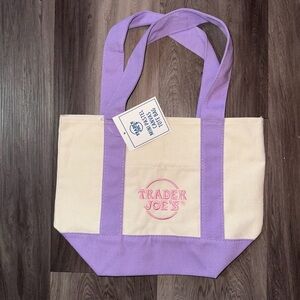 NWT Mini Trader Joe’s Purple Tote with Pink Logo Pastel